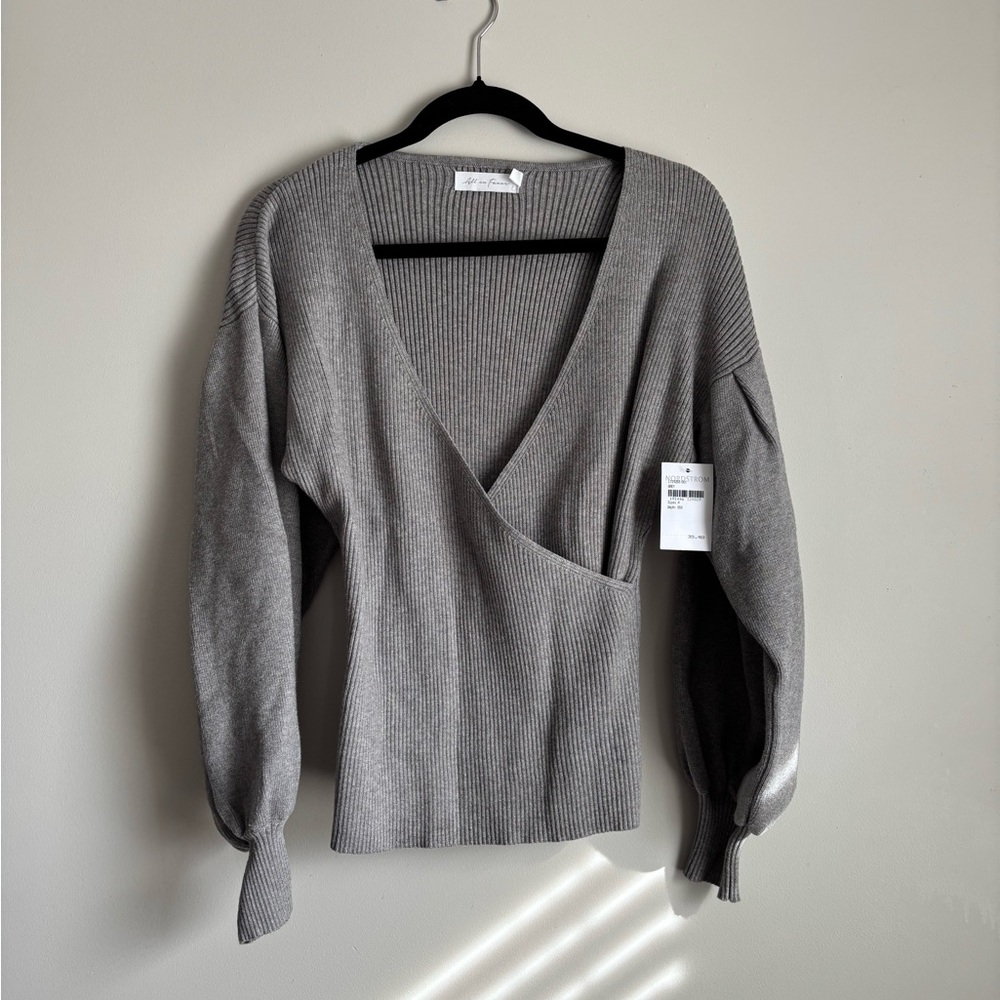 NWT- All in Favor- Women Gray Wrap Sweater- Medium